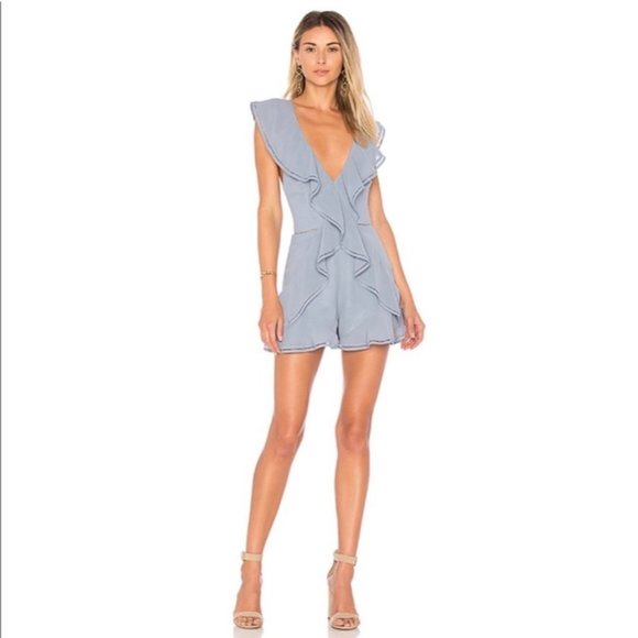Keepsake Lover’s Holiday Playsuit Light Blue Ruffle Romper Sz Xs - Picture 3 of 10
